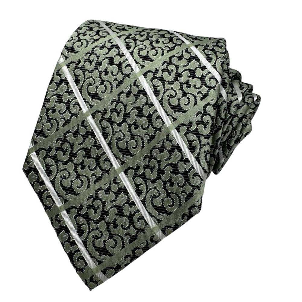The Big Knot by Steven Land Mint Green & Black Silk Tie with Beautiful Pattern